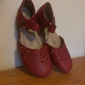 Remonte Soft Red Leather Mary Jane Sandal Flats